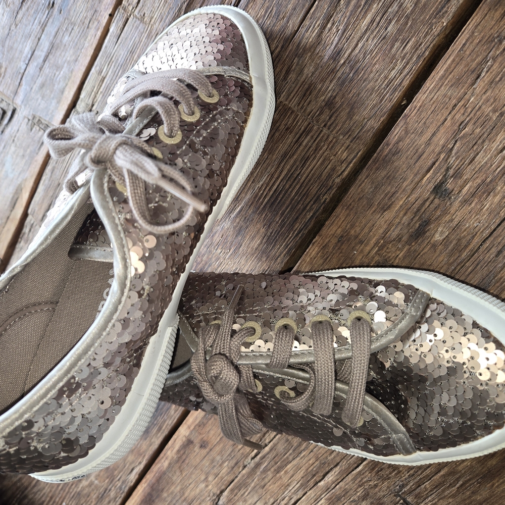 Sequin Lace-Up Sneakers SUPERGA size 36 Like NEW!! - Picture 2 of 5